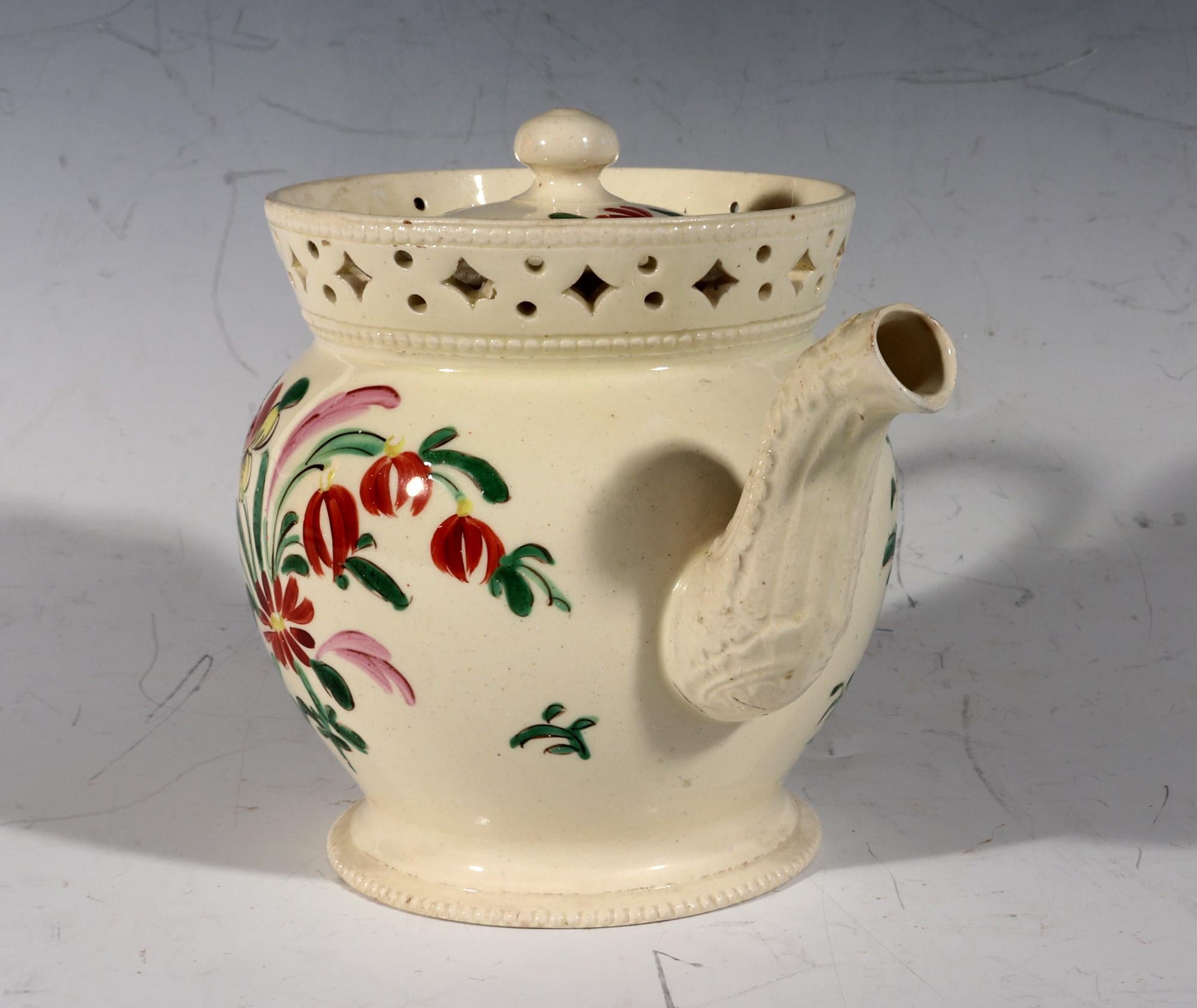 Creamware Chinoiserie Teapot & Cover with Openwork Gallery For Sale 3