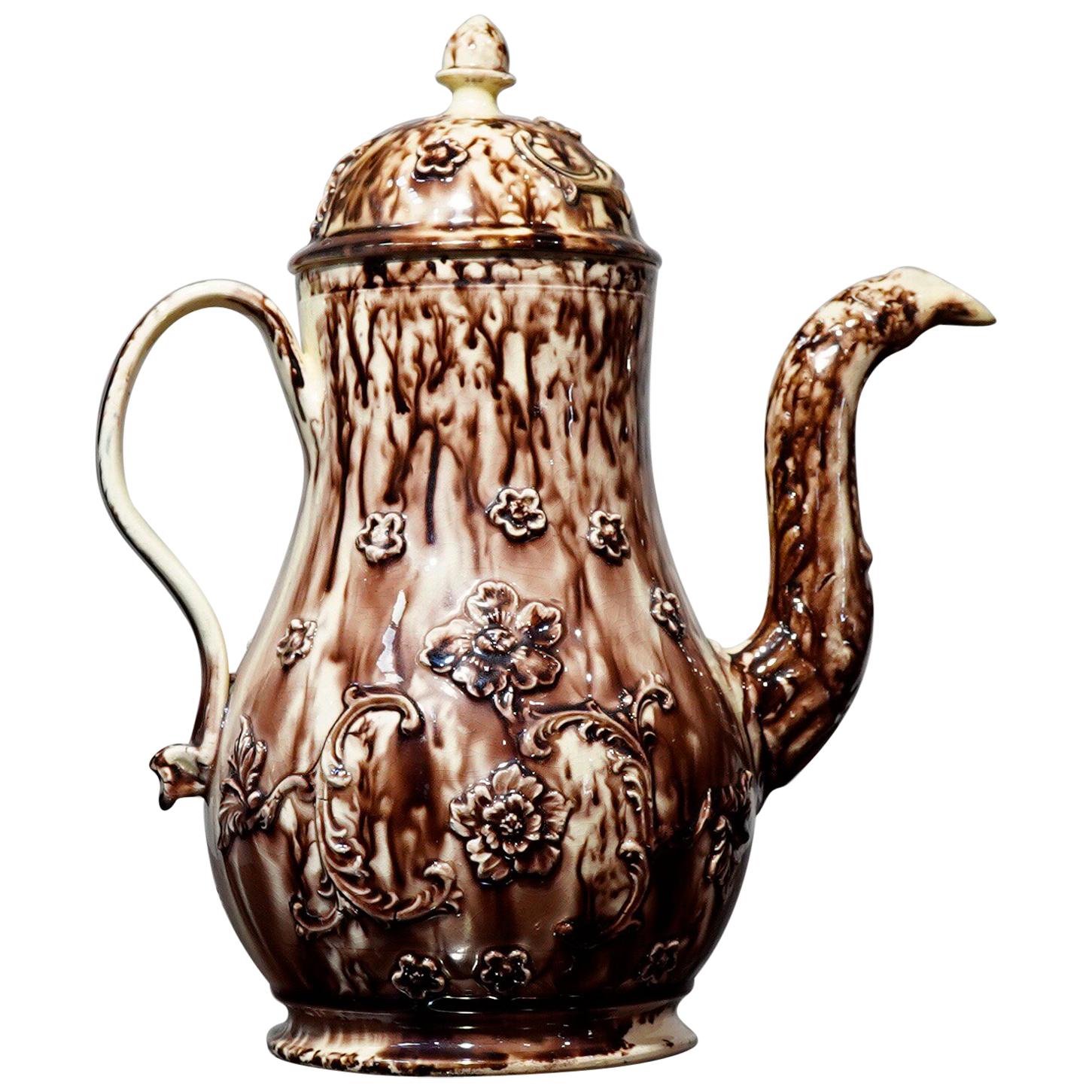 Creamware Coffee Pot, Whieldon Tortoiseshell Glaze, Zorensky Collection For Sale