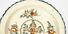 Creamware Pottery Large Dish with Polychrome Botanical Decoration