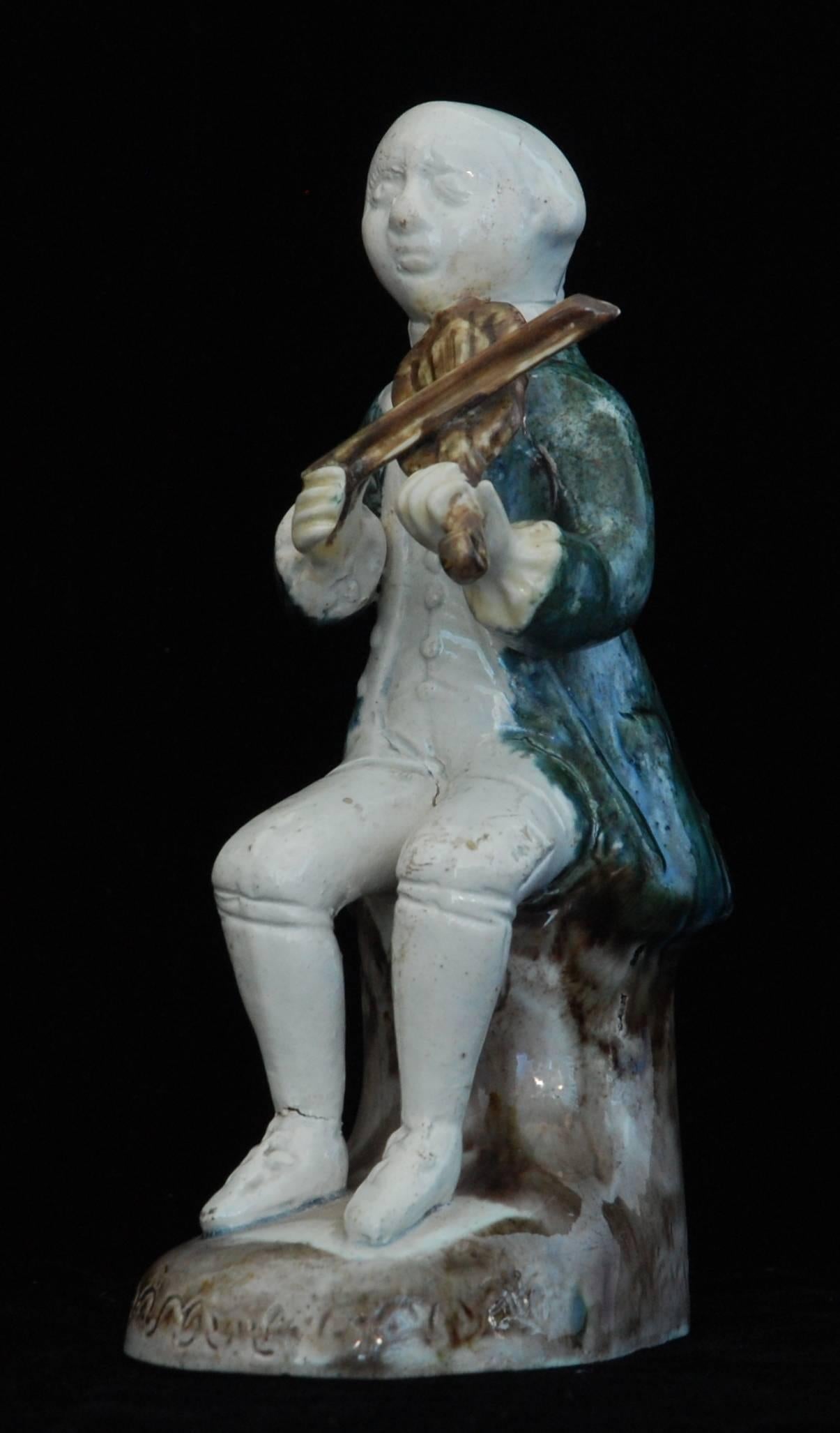 Molded Creamware Figure of a Violinist, Ralph Wood Sr, circa 1745