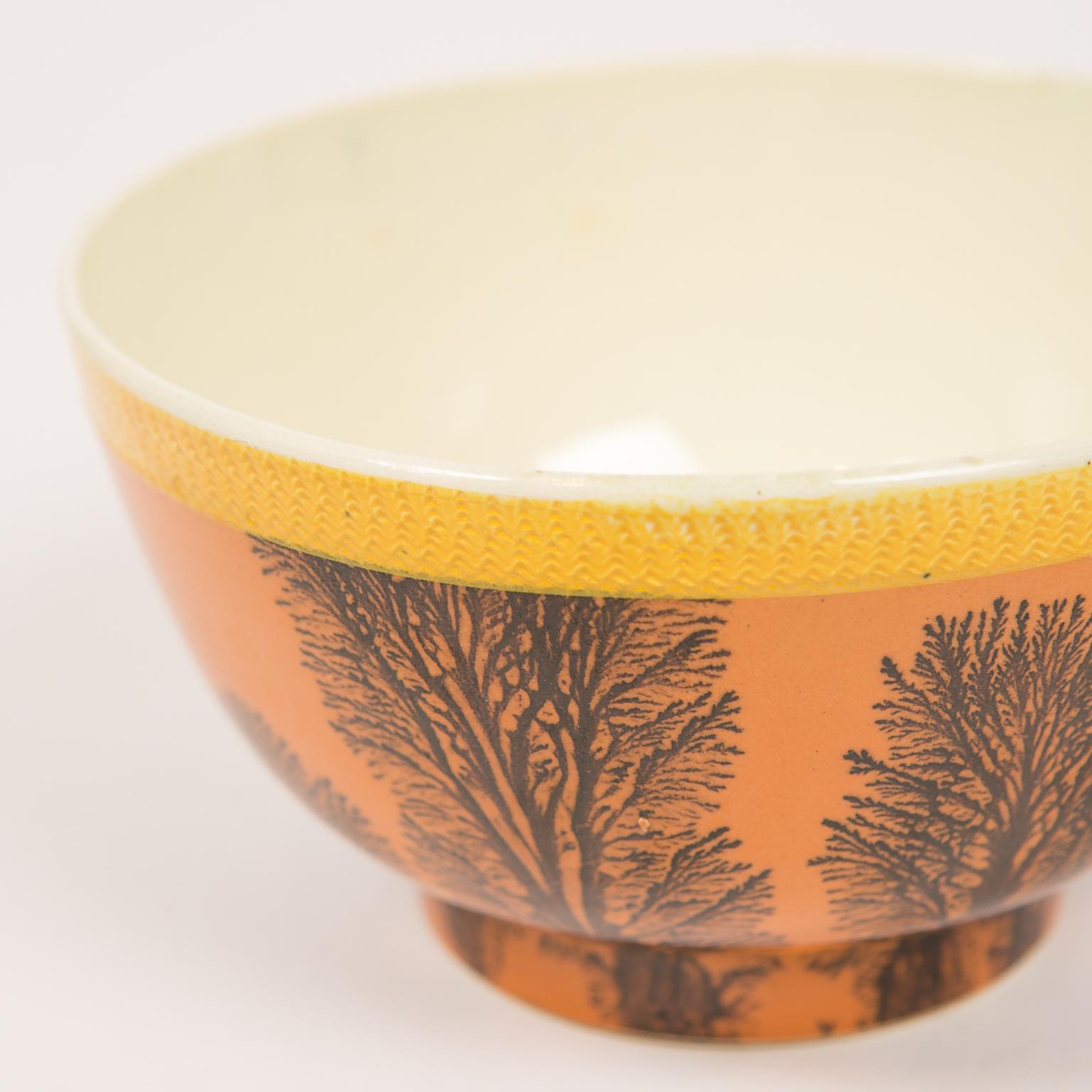 WHY WE LOVE IT: visually, this bowl is in a class by itself!  
The bright yellow above the burnt orange and the dark brown 