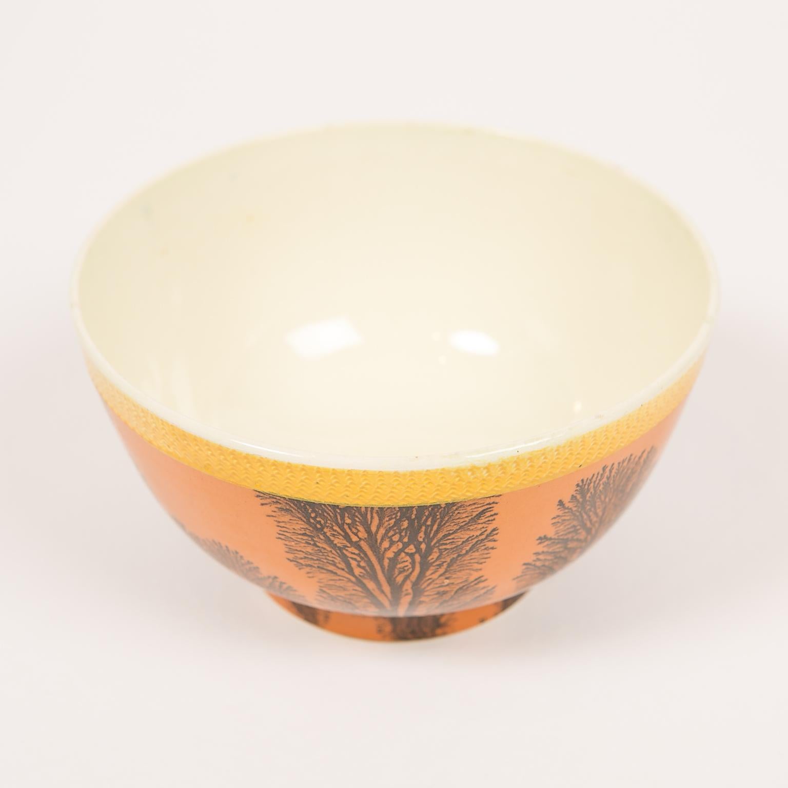 Folk Art Creamware Mochaware Bowl Decorated with Trees circa 1800