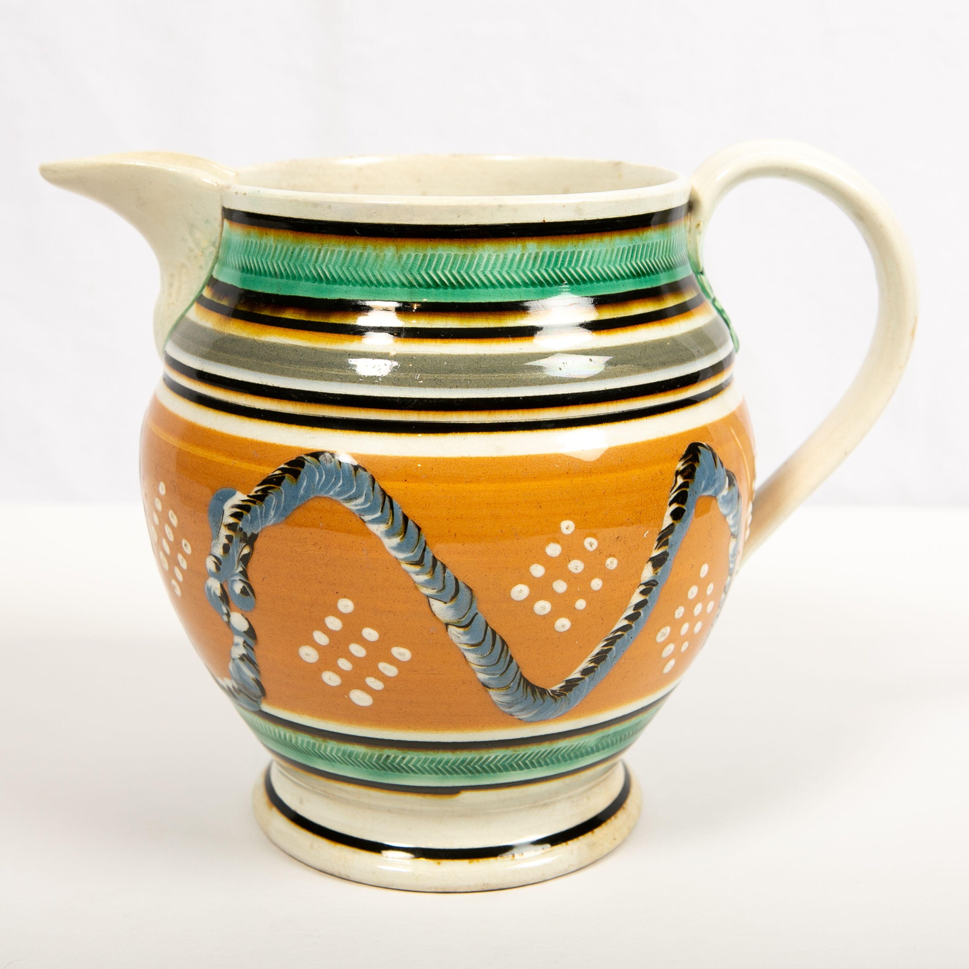 Creamware Mochaware Pitcher Decorated with Cable and Dot Decoration, England 2