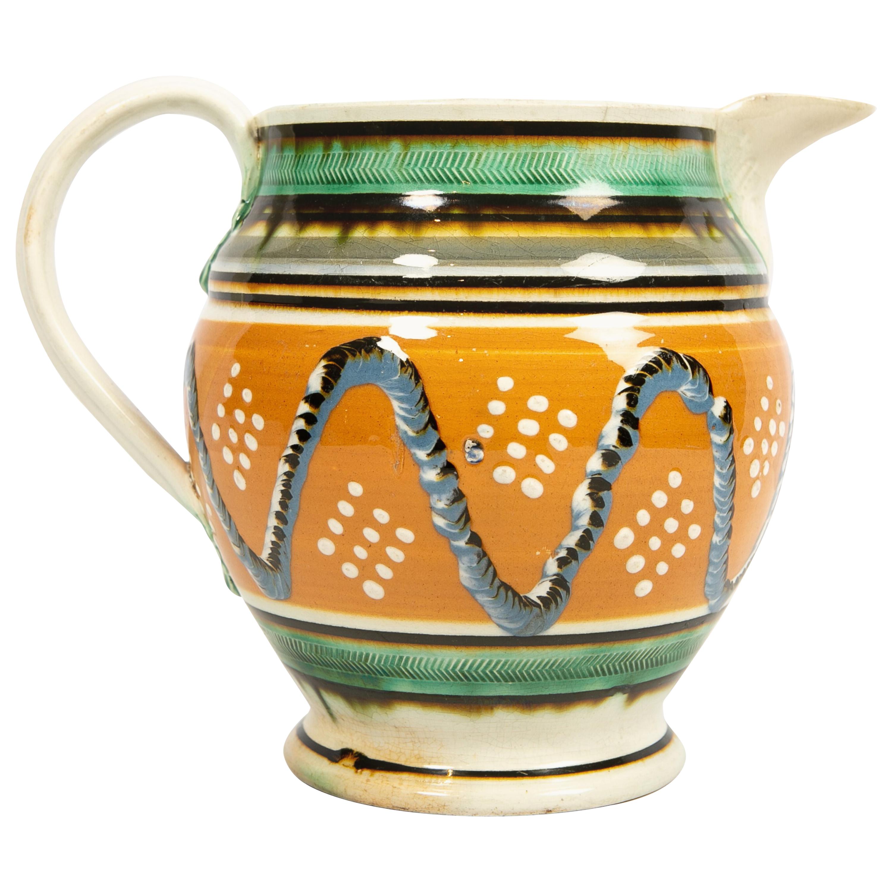 Creamware Mochaware Pitcher Decorated with Cable and Dot Decoration, England