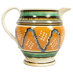 Creamware Mochaware Pitcher Decorated with Cable and Dot Decoration, England