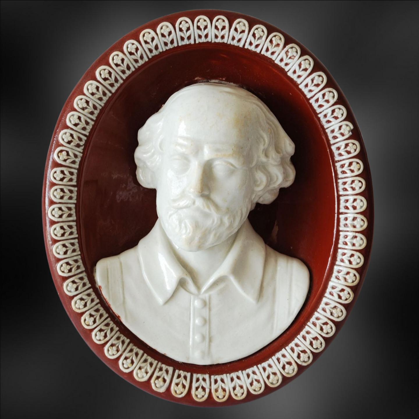 A style of portrait previously unknown, this extraordinarily deep bust of Shakespeare is in creamware, with a cold painted background.

William Shakespeare (1564-1616) is widely regarded as one of the greatest playwrights and poets in the English