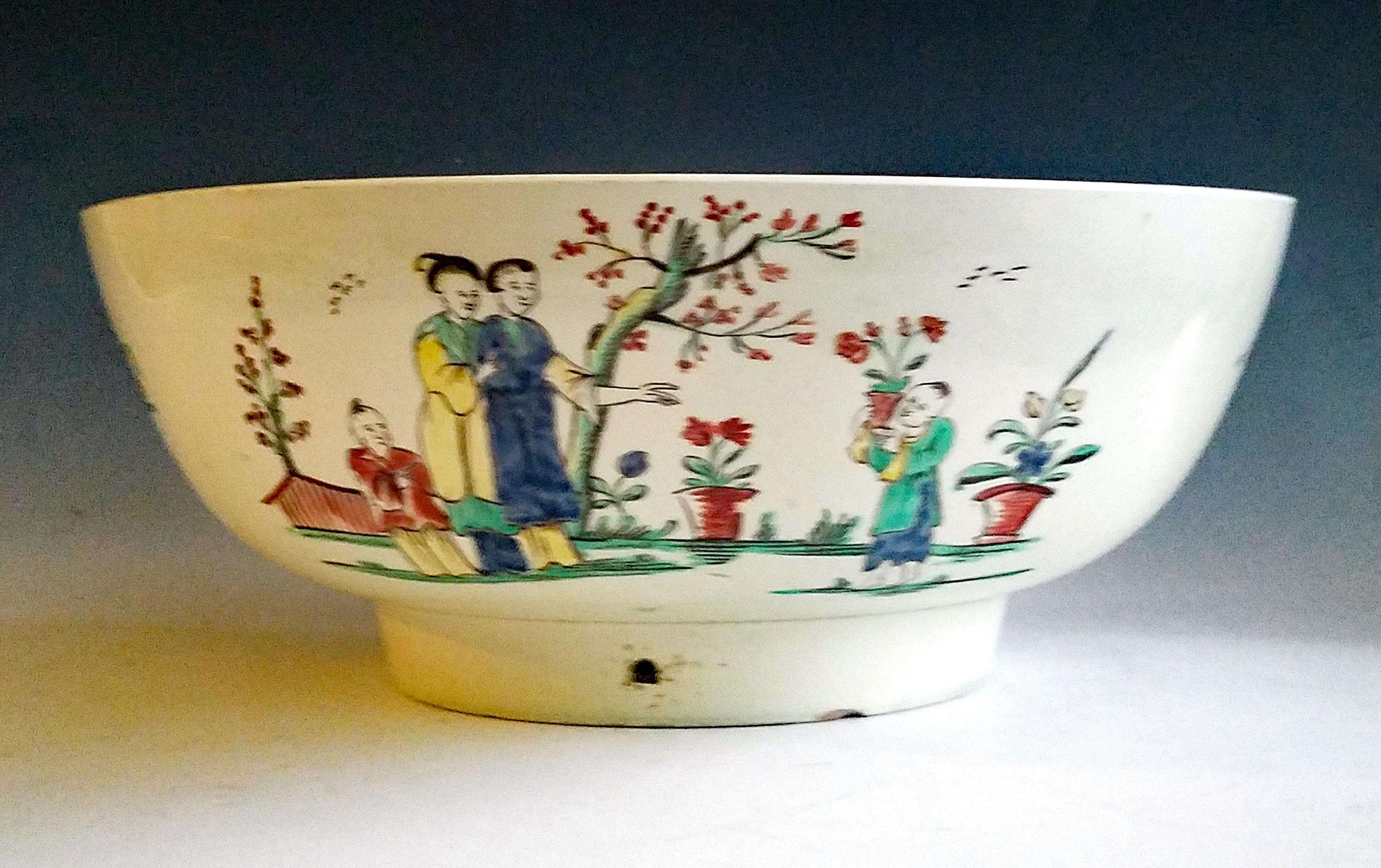 Creamware Pottery Sailor's Farewell and Chinoiserie Punch Bowl For Sale 2