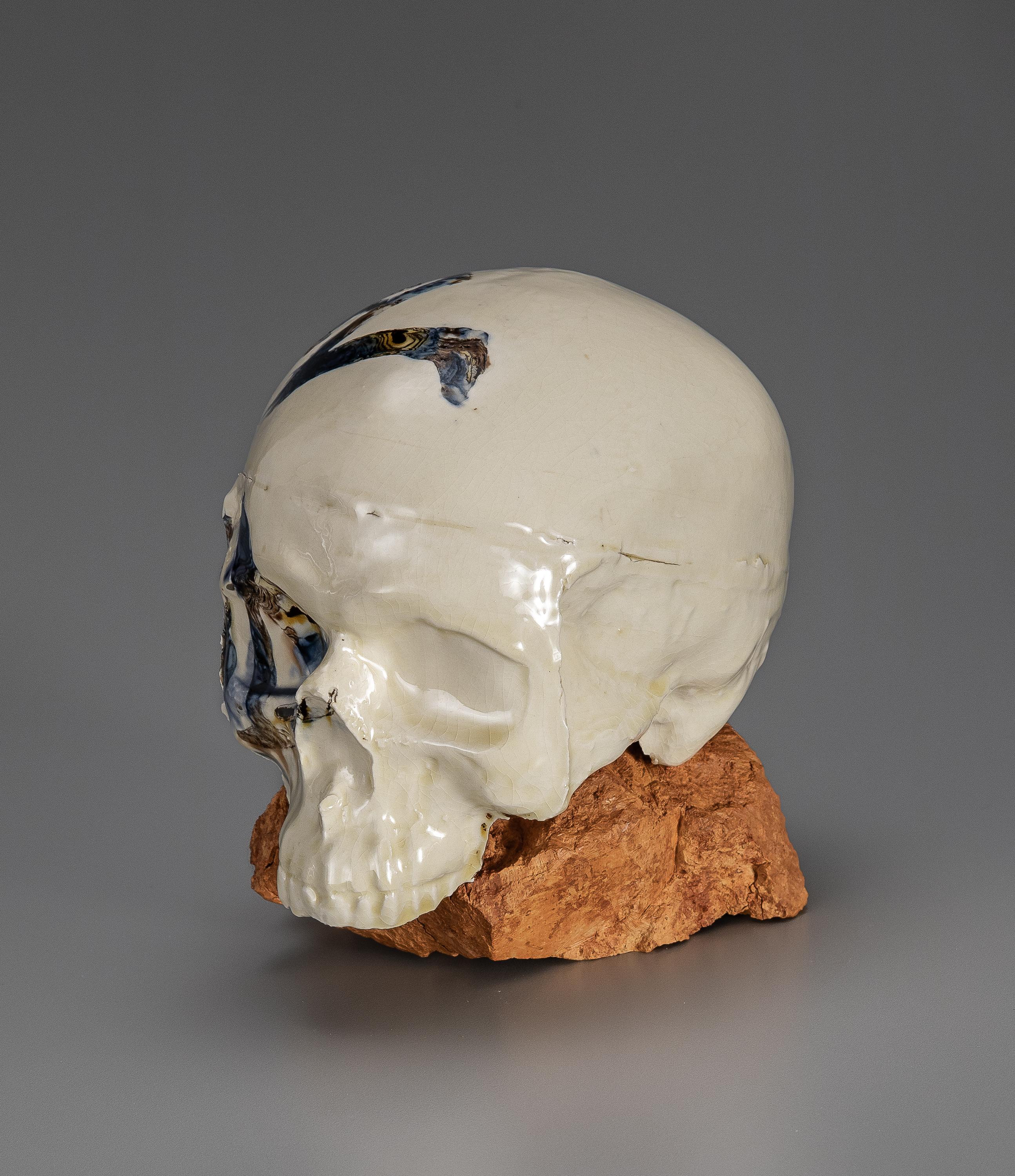 American Michelle Erickson Ceramic Art Creamware Agate Skull earthenware and London clay For Sale
