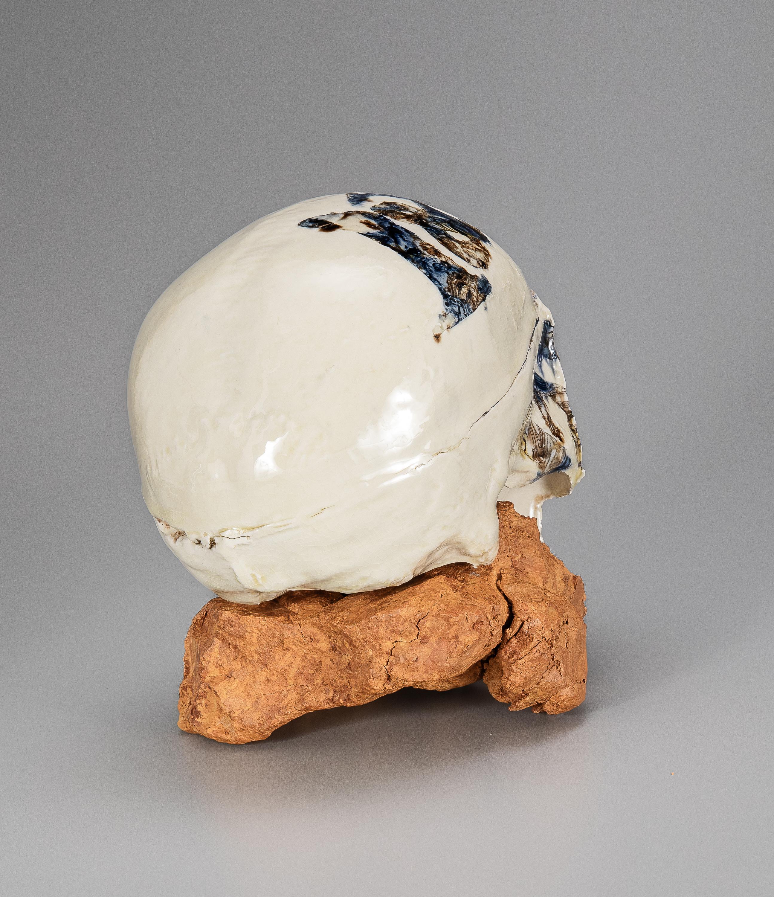 Unglazed Michelle Erickson Ceramic Art Creamware Agate Skull earthenware and London clay For Sale