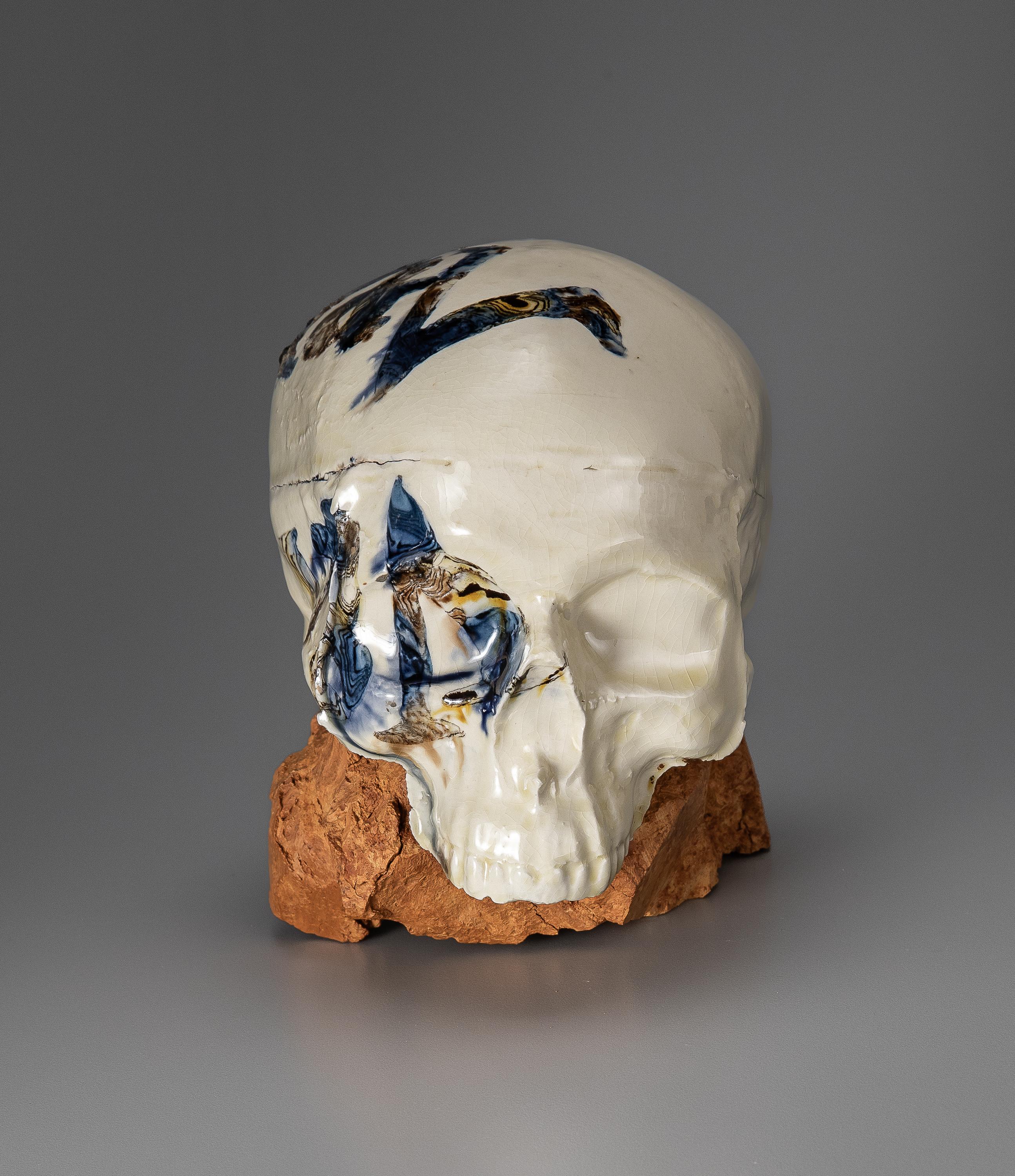 Michelle Erickson Ceramic Art Creamware Agate Skull earthenware and London clay In New Condition For Sale In Hampton, VA