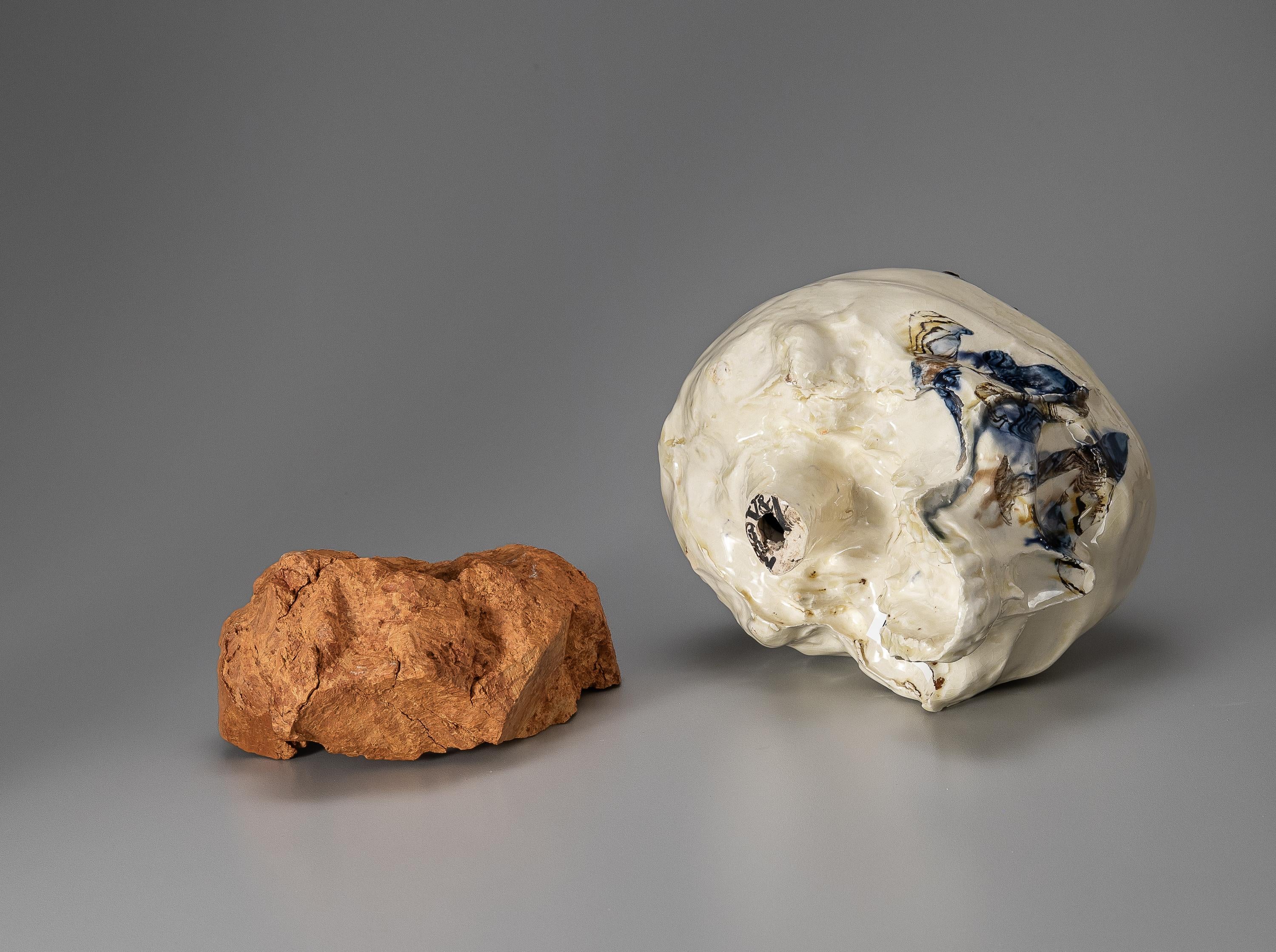 Contemporary Michelle Erickson Ceramic Art Creamware Agate Skull earthenware and London clay For Sale