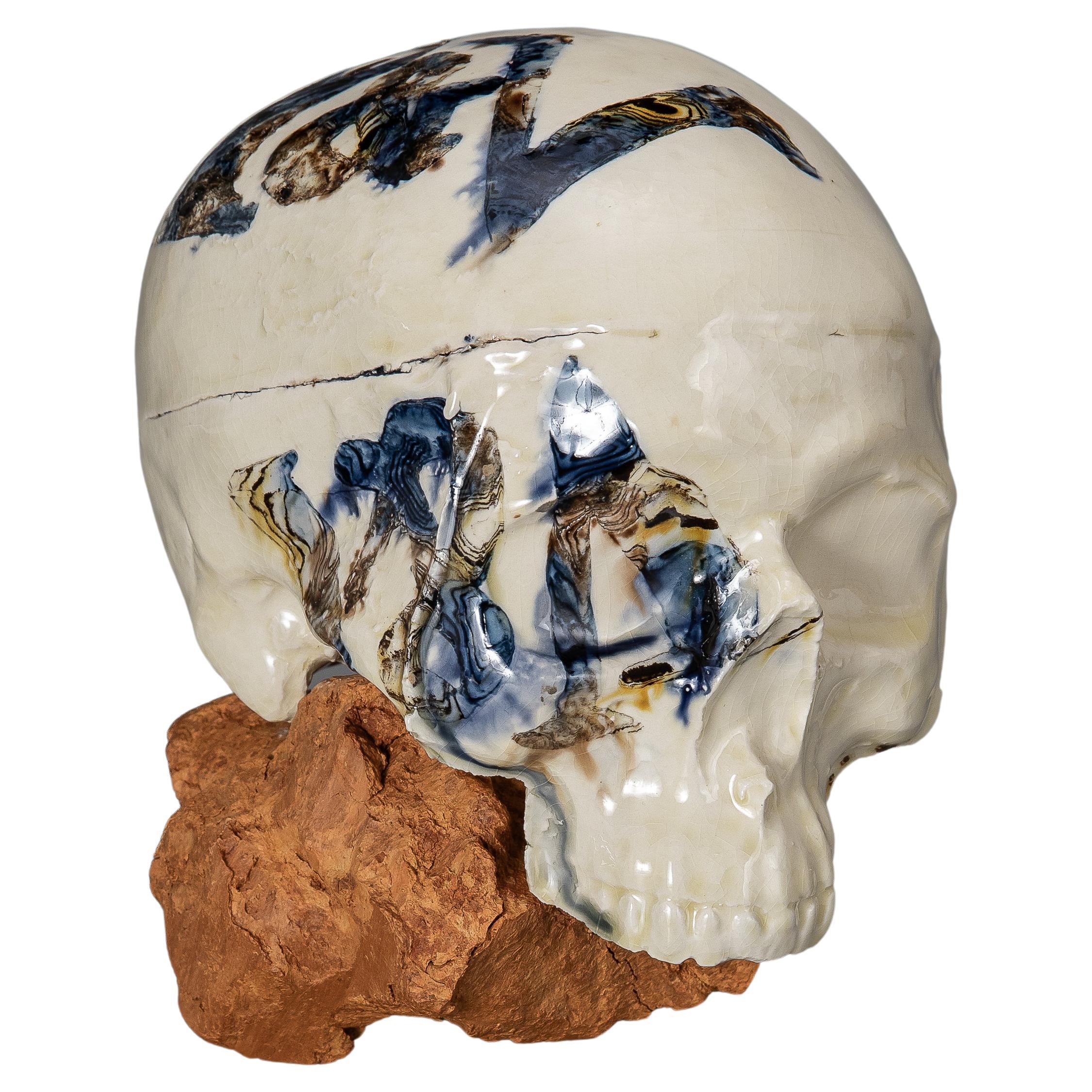 Michelle Erickson Ceramic Art Creamware Agate Skull earthenware and London clay For Sale