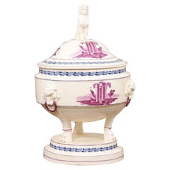 Antique Creamware Tureen with Landscape Scene and Lid, ca. 1810