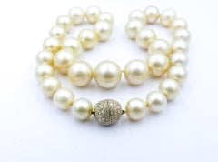 Creamy Champagne South Sea Pearl Necklace on 18ct Diamond Ball