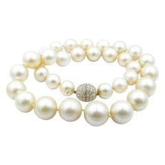 Creamy Champagne South Sea Pearl Necklace on 18ct Diamond Ball