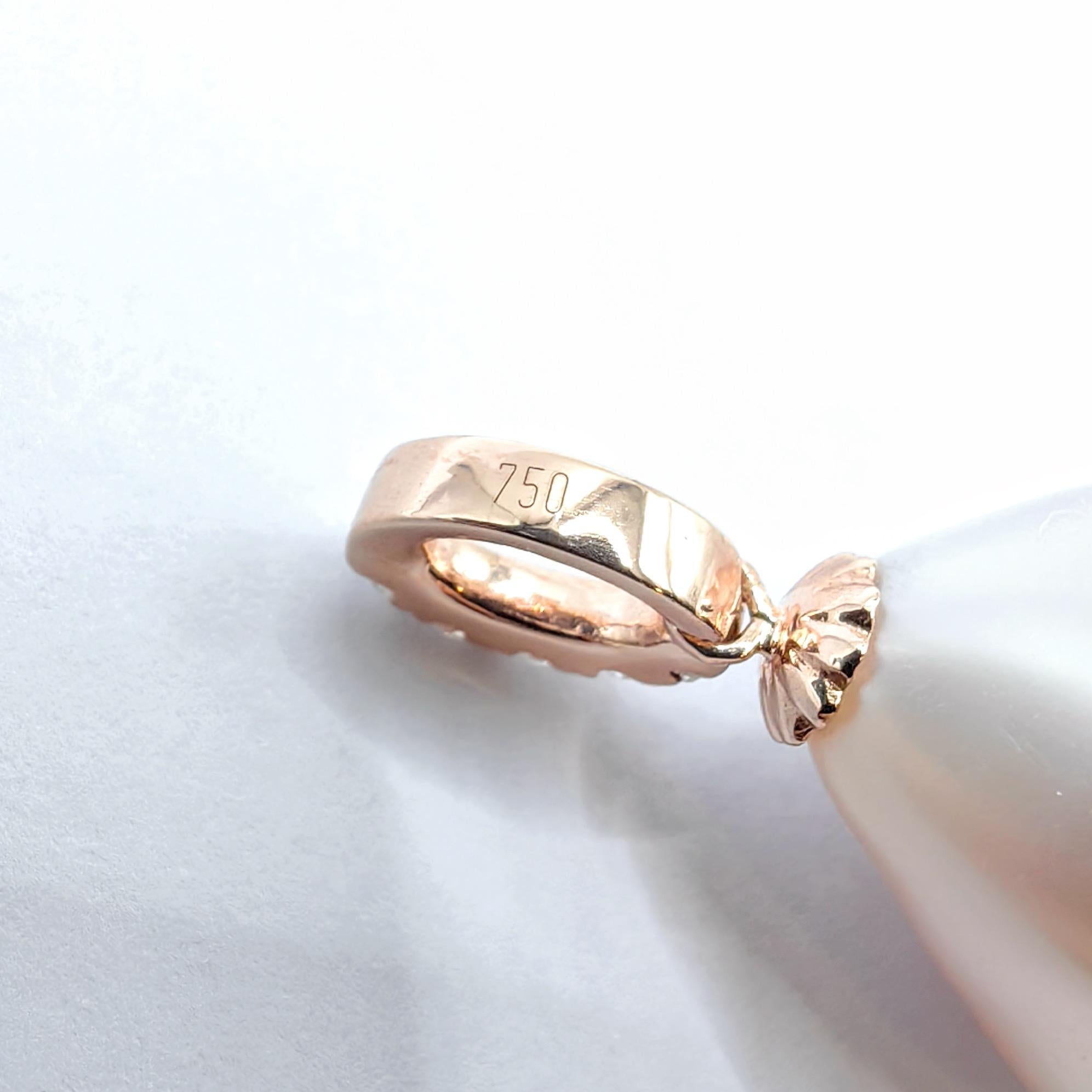 Ciondolo perla barocca rosa-pesca con diamante in oro rosa 18 carati in vendita 2