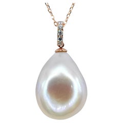 Creamy Pink-Peach Baroque Pearl Diamond Necklace Pendant in 18K Rose Gold Creamy Pink-Peach Baroque Pearl Diamond Necklace Pendant in 18K Rose Gold