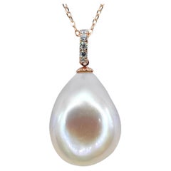 Creamy Pink-Peach Baroque Pearl Diamond Necklace Pendant in 18K Rose Gold