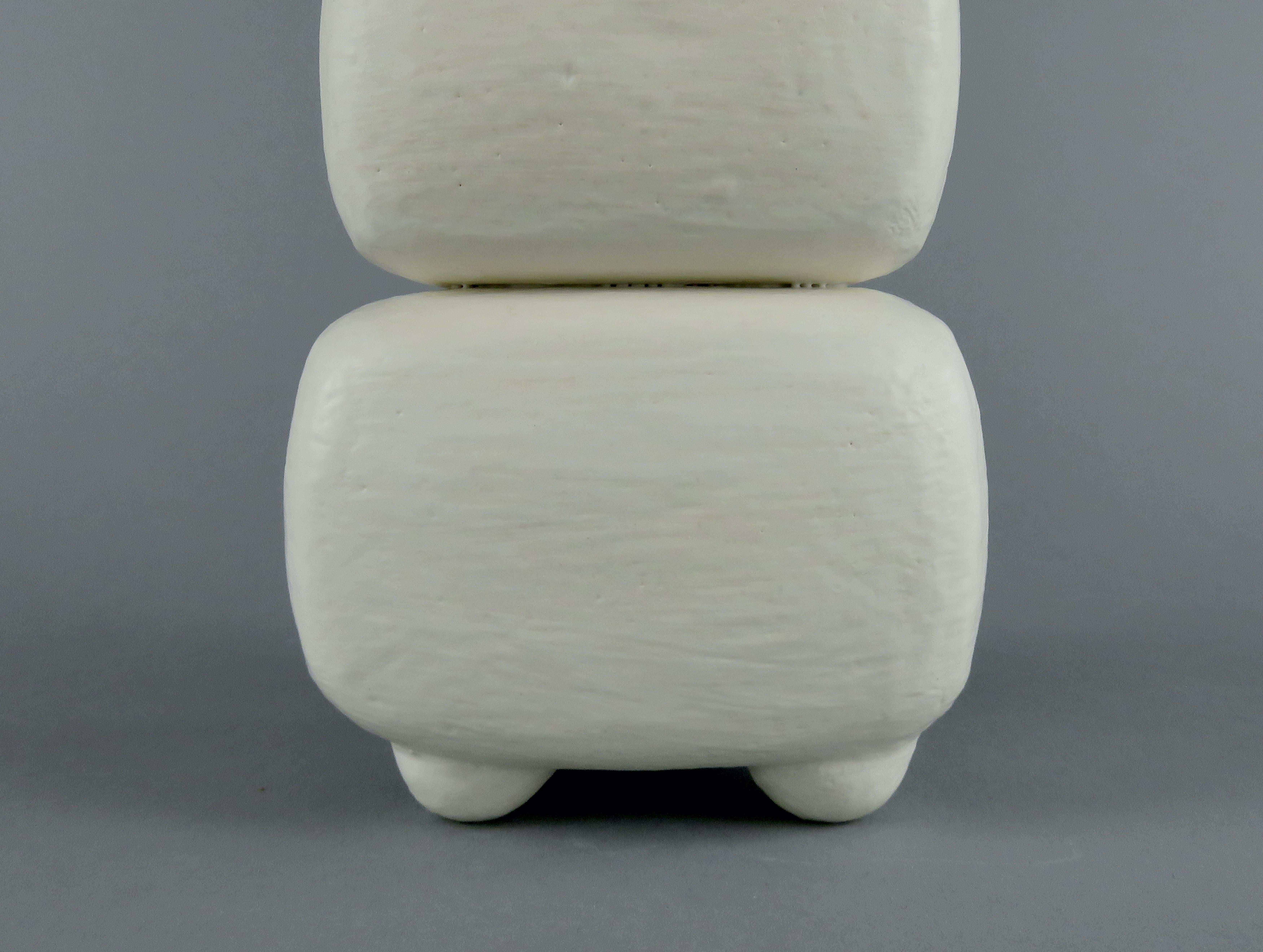 Creamy White 3-Part Totem, Rectangular Cup on Top, Hand Built Ceramic Sculpture For Sale 4