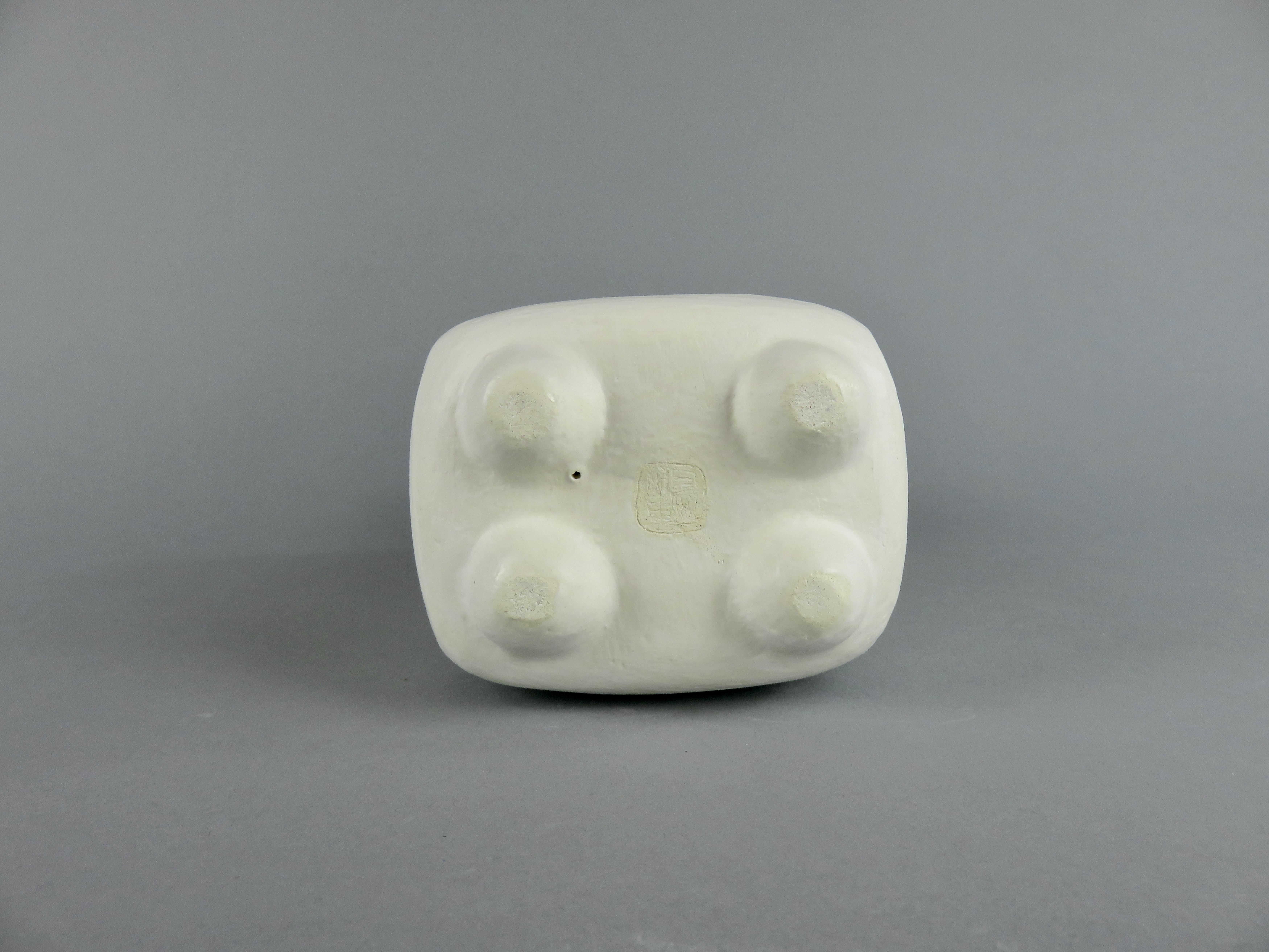 Creamy White 3-Part Totem, Rectangular Cup on Top, Hand Built Ceramic Sculpture For Sale 5