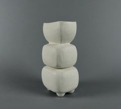 Creamy White 3-Part Totem, Rectangular Cup on Top, Hand Built Ceramic Sculpture