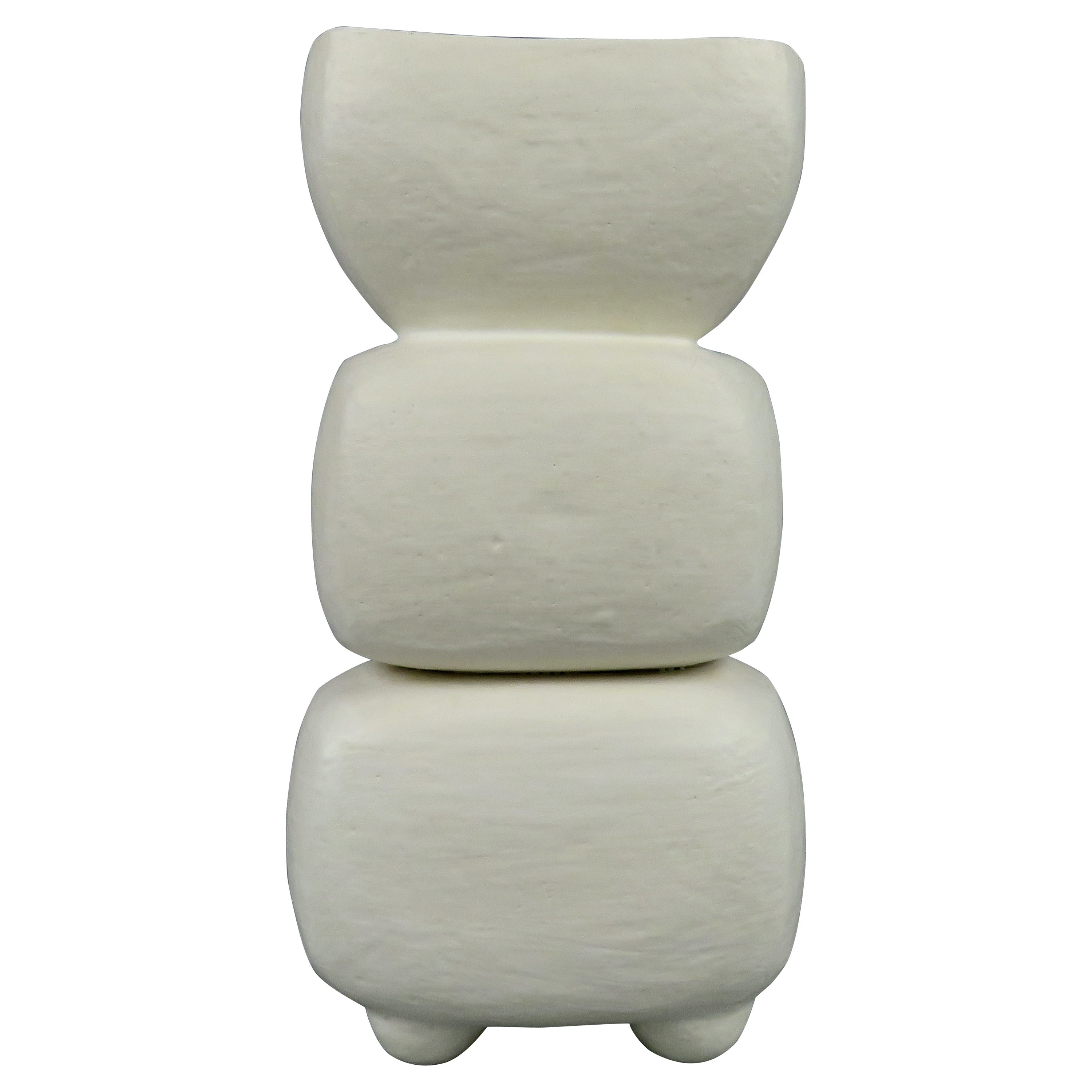 Creamy White 3-Part Totem, Rectangular Cup on Top, Hand Built Ceramic Sculpture For Sale