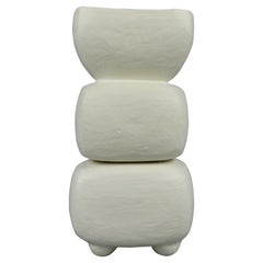 Creamy White 3-Part Totem, Rectangular Cup on Top, Hand Built Ceramic Sculpture