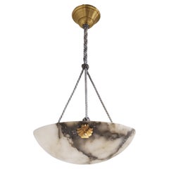 Creamy white + gray veined original alabaster coupe w/ shell decor + rope cord