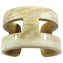 Creamy White "H" Style Horn Cuff or Bangle with Natural Characteristic Graining