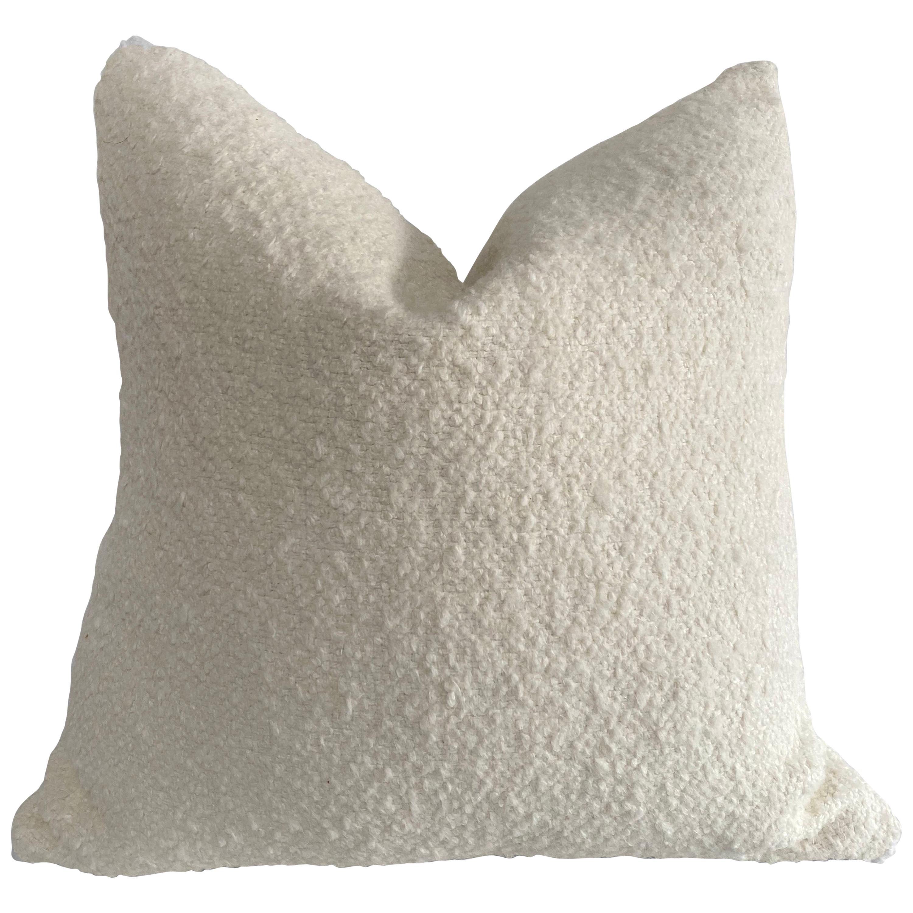 Creamy White Wool and Linen Sheep Boucle Accent Pillow with Down Insert