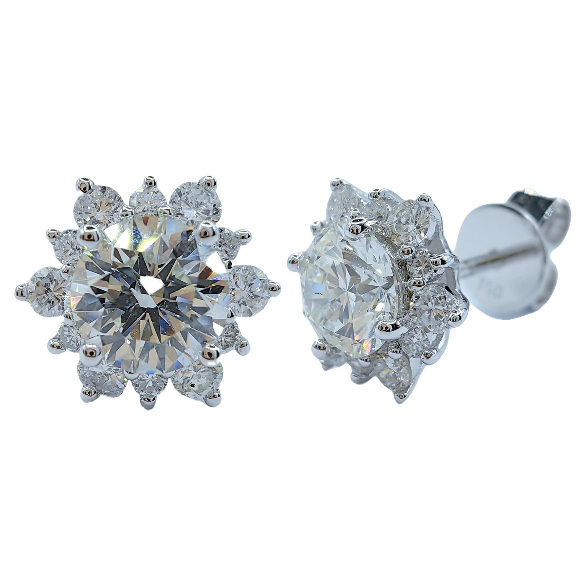 Create Your Own Snowflake Flower Diamond Halo Stud Earrings With Any Stone/Metal For Sale