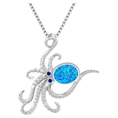 Created Opal Octopus Necklace Sterling Silver 