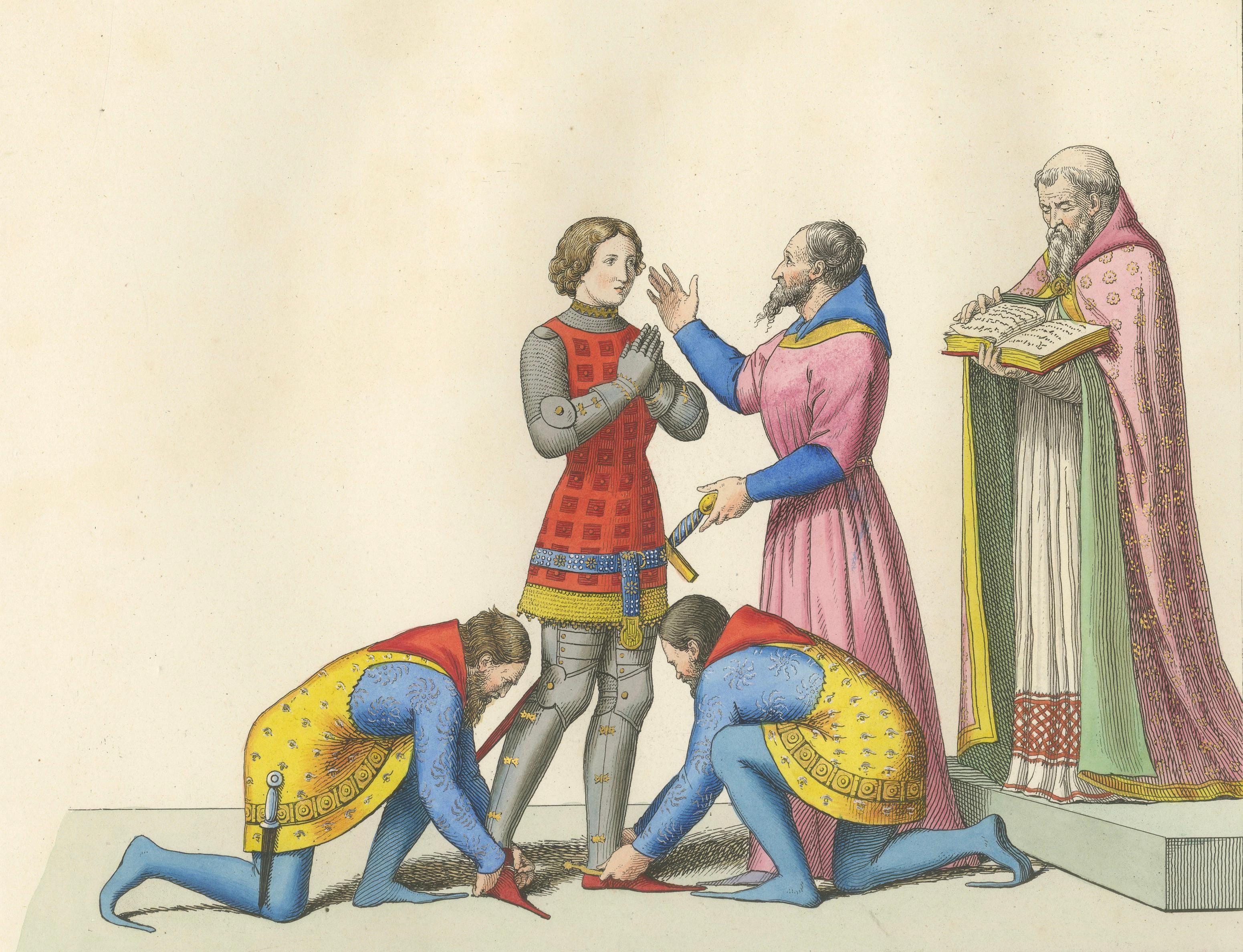 Creation of a Knight Ceremony, 14th Century – Hand-Colored, ca.1860