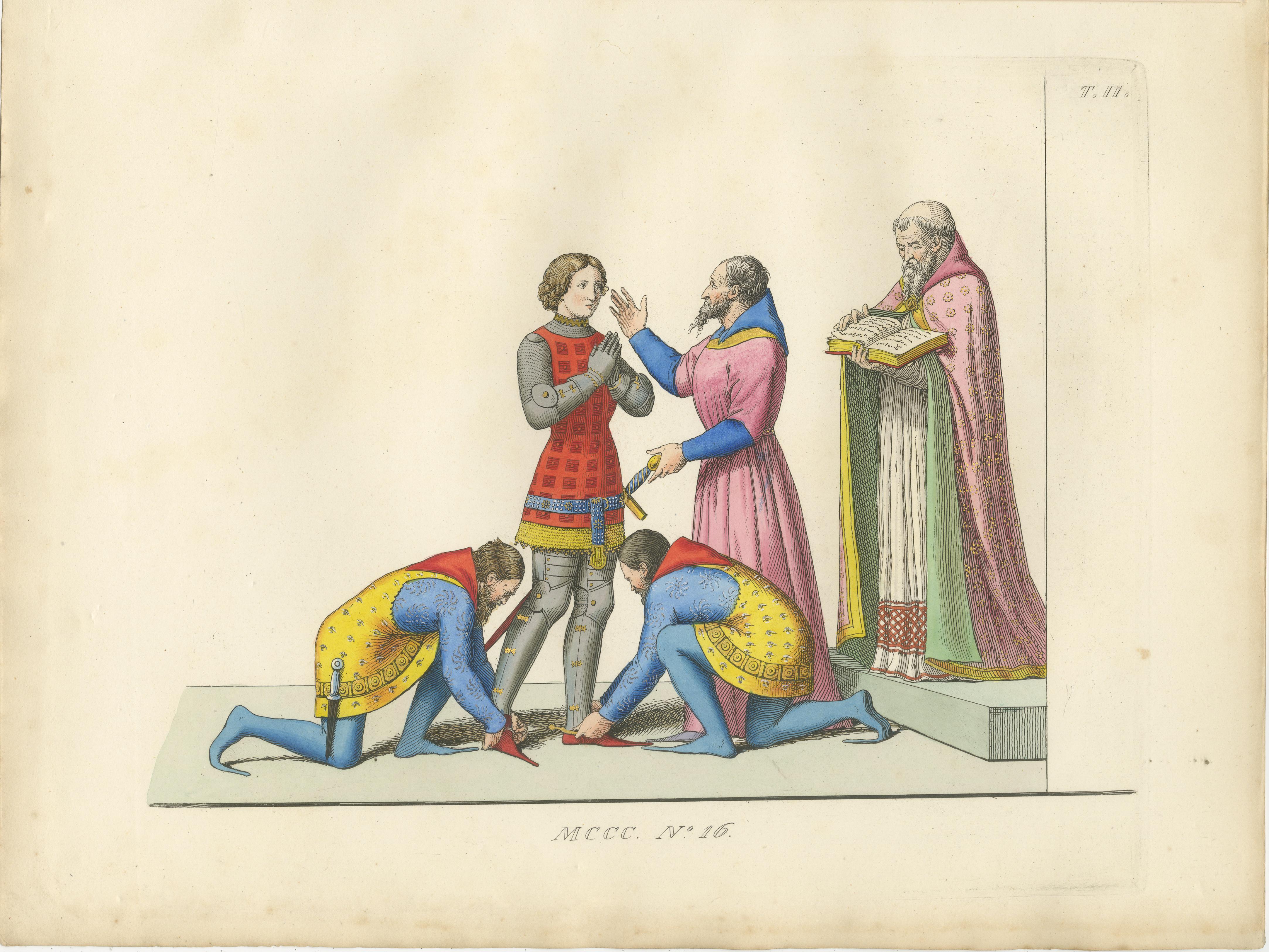 Creation of a Knight Ceremony, 14th Century – Hand-Colored, ca.1860