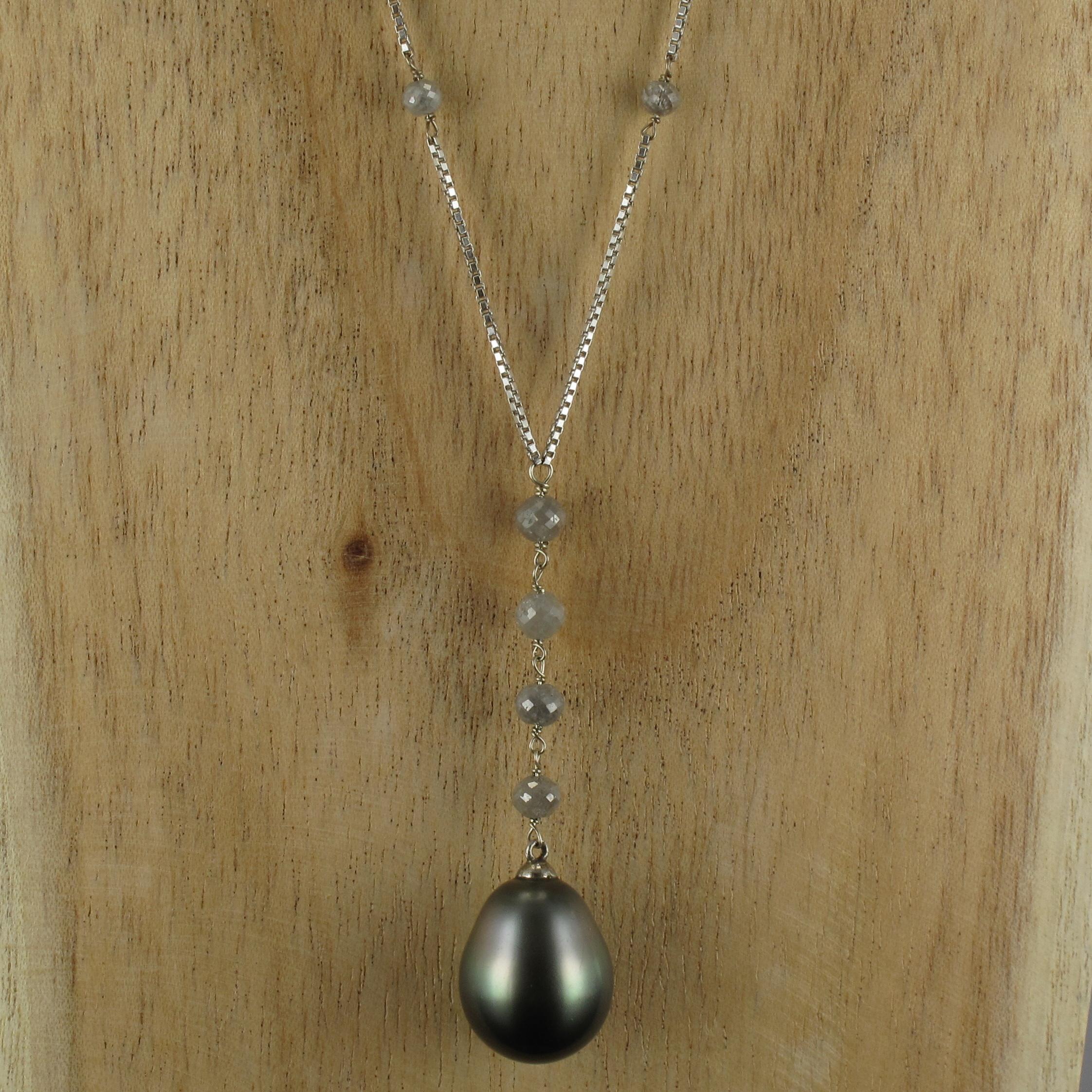 Creation Tahitian Pearls Diamond Pearls 18 Karat White Gold Necklace For Sale 10