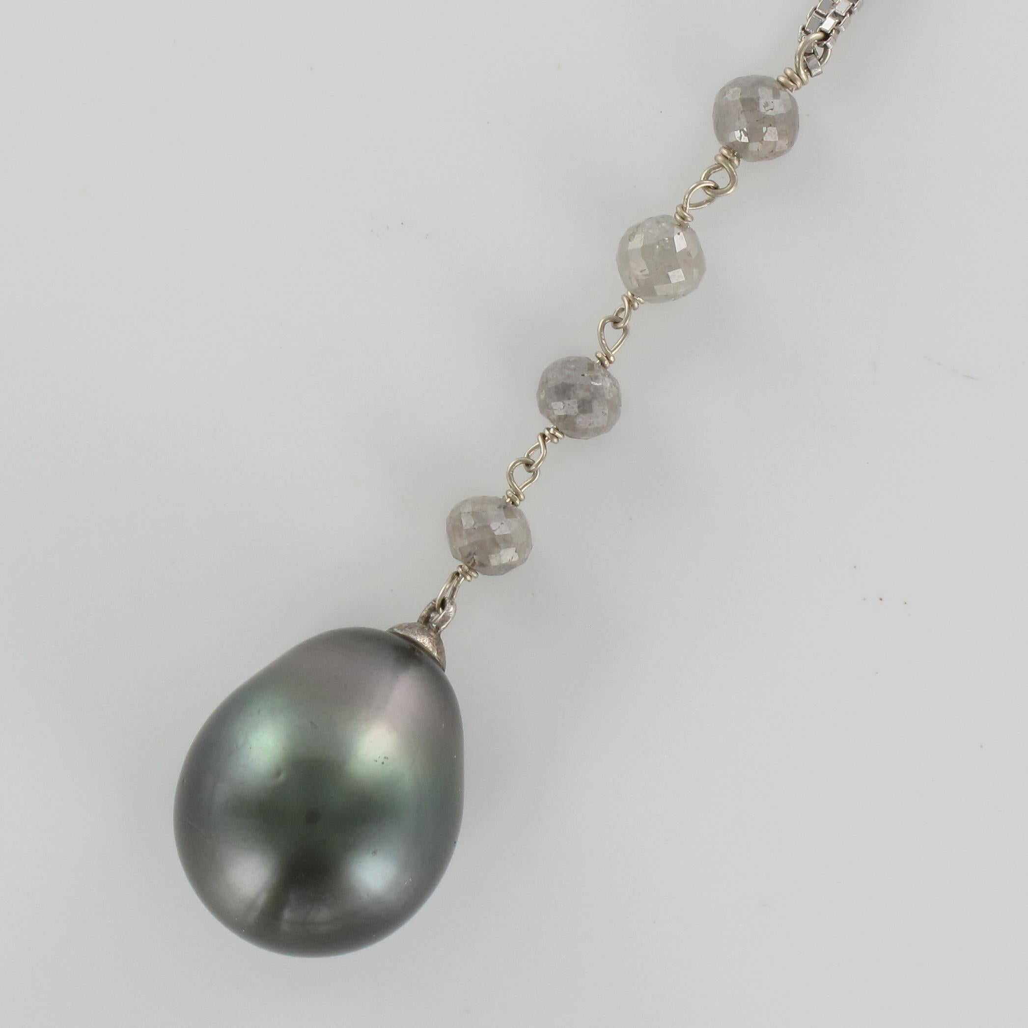 Creation Tahitian Pearls Diamond Pearls 18 Karat White Gold Necklace For Sale 11