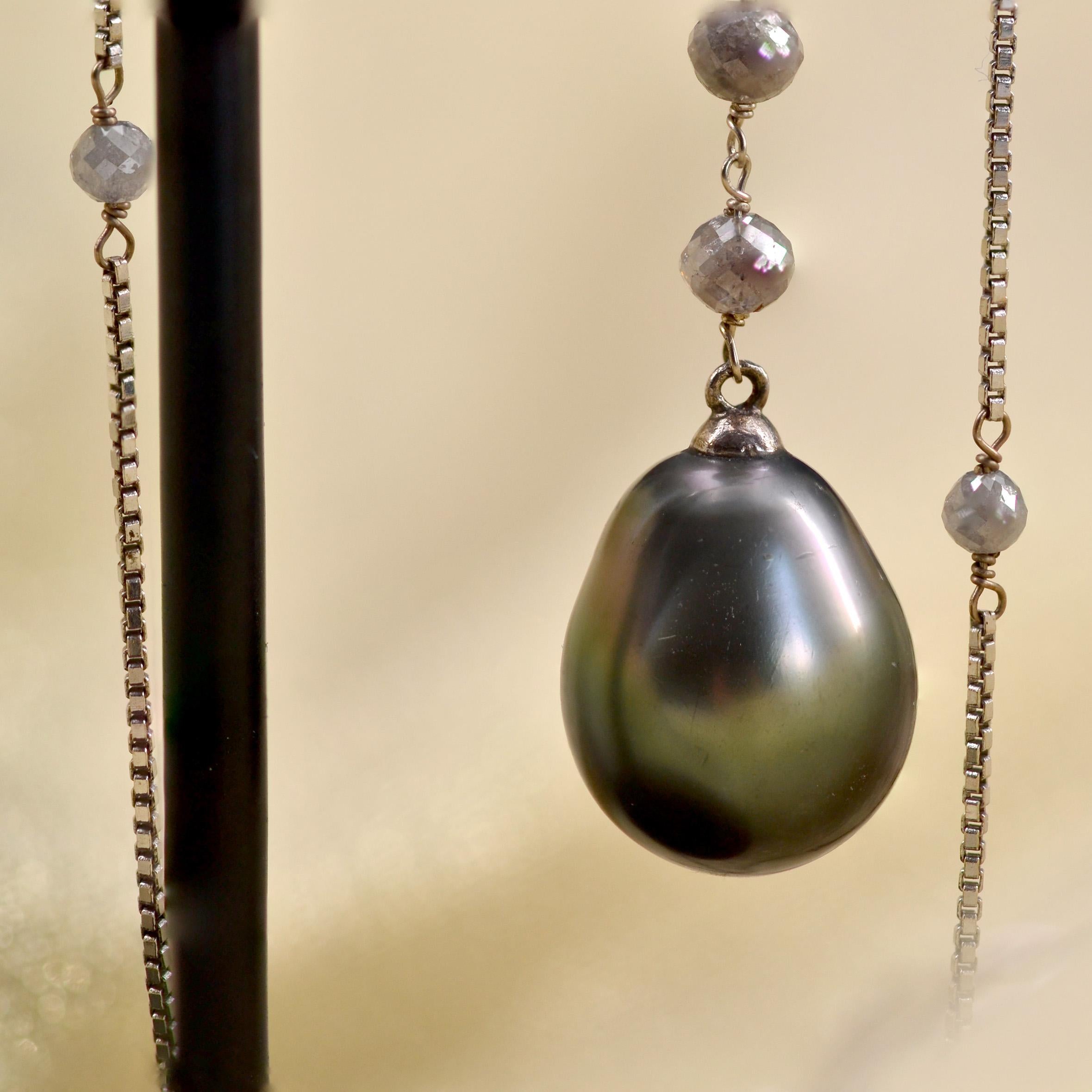 Creation Tahitian Pearls Diamond Pearls 18 Karat White Gold Necklace For Sale 5