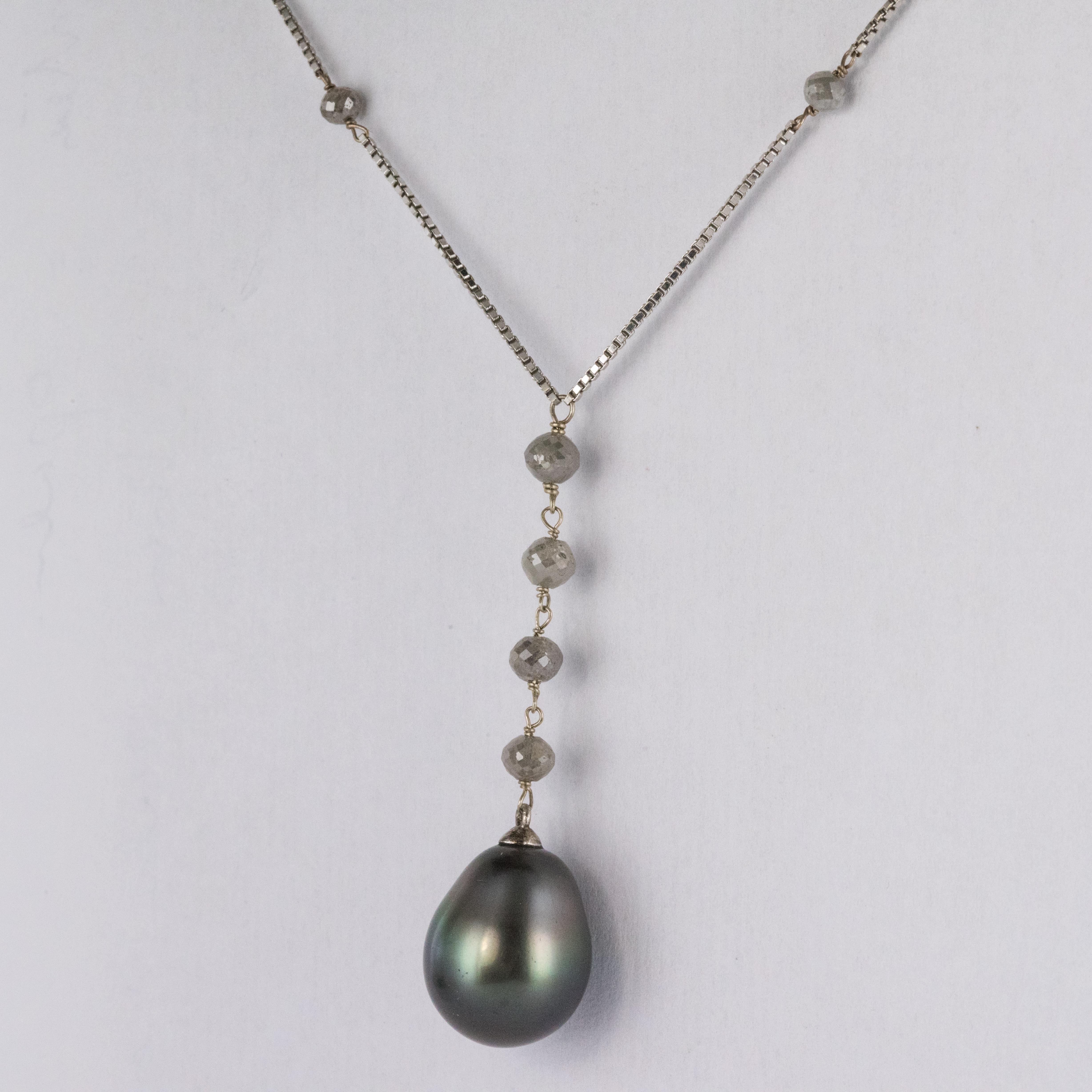Creation Tahiti-Perlen Diamant-Perlen-Halskette aus 18 Karat Weigold (Moderne) im Angebot