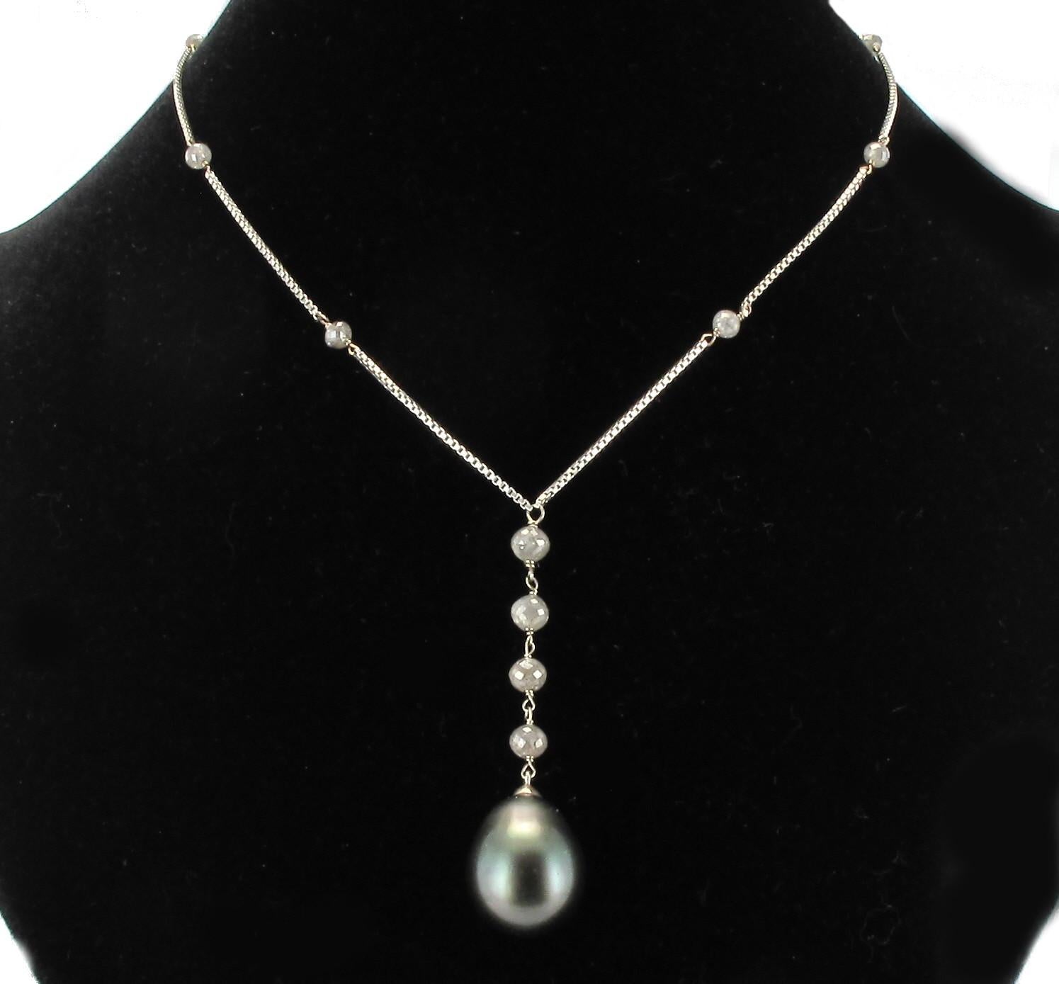 Women's Creation Tahitian Pearls Diamond Pearls 18 Karat White Gold Necklace For Sale