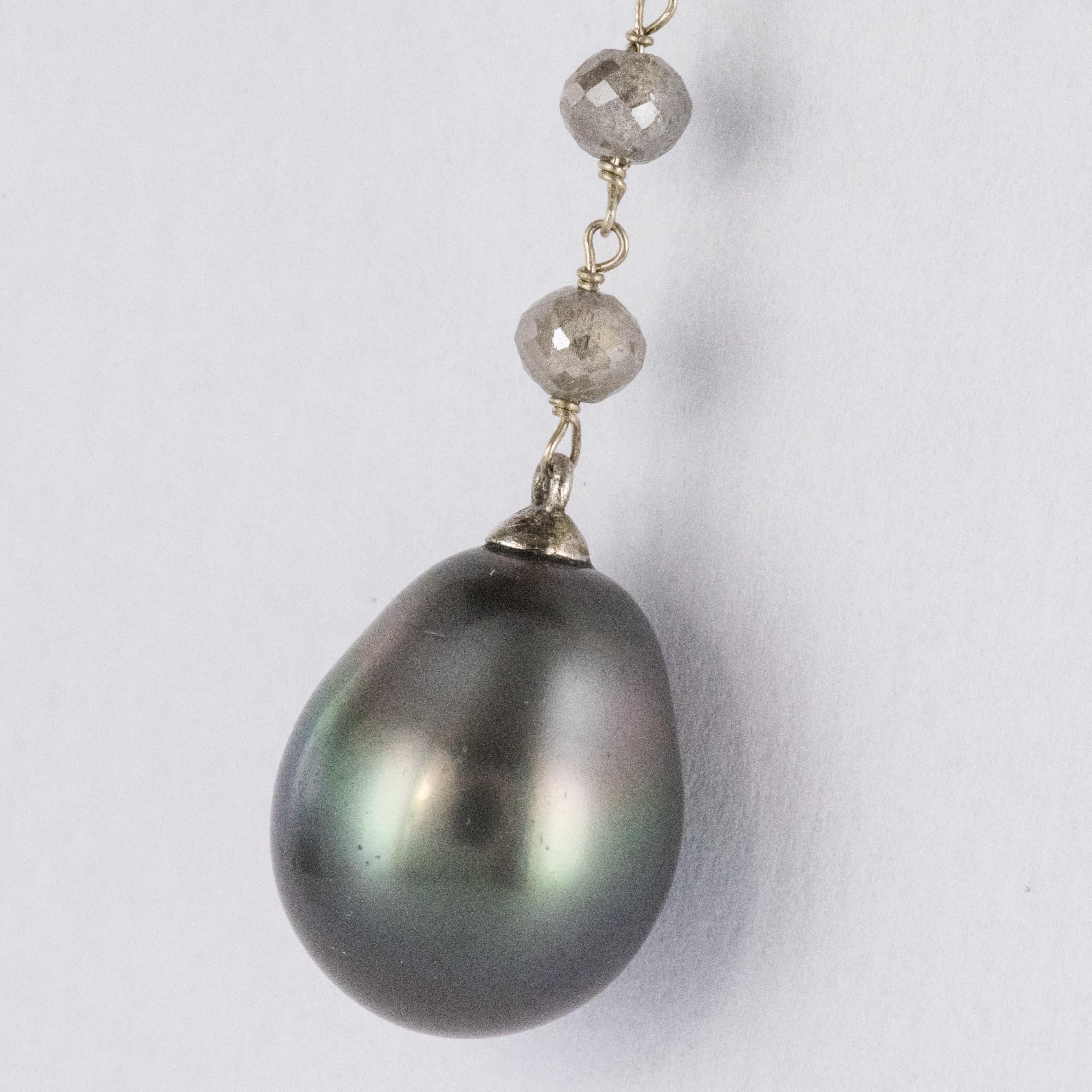 Pear Cut Creation Tahitian Pearls Diamond Pearls 18 Karat White Gold Necklace For Sale