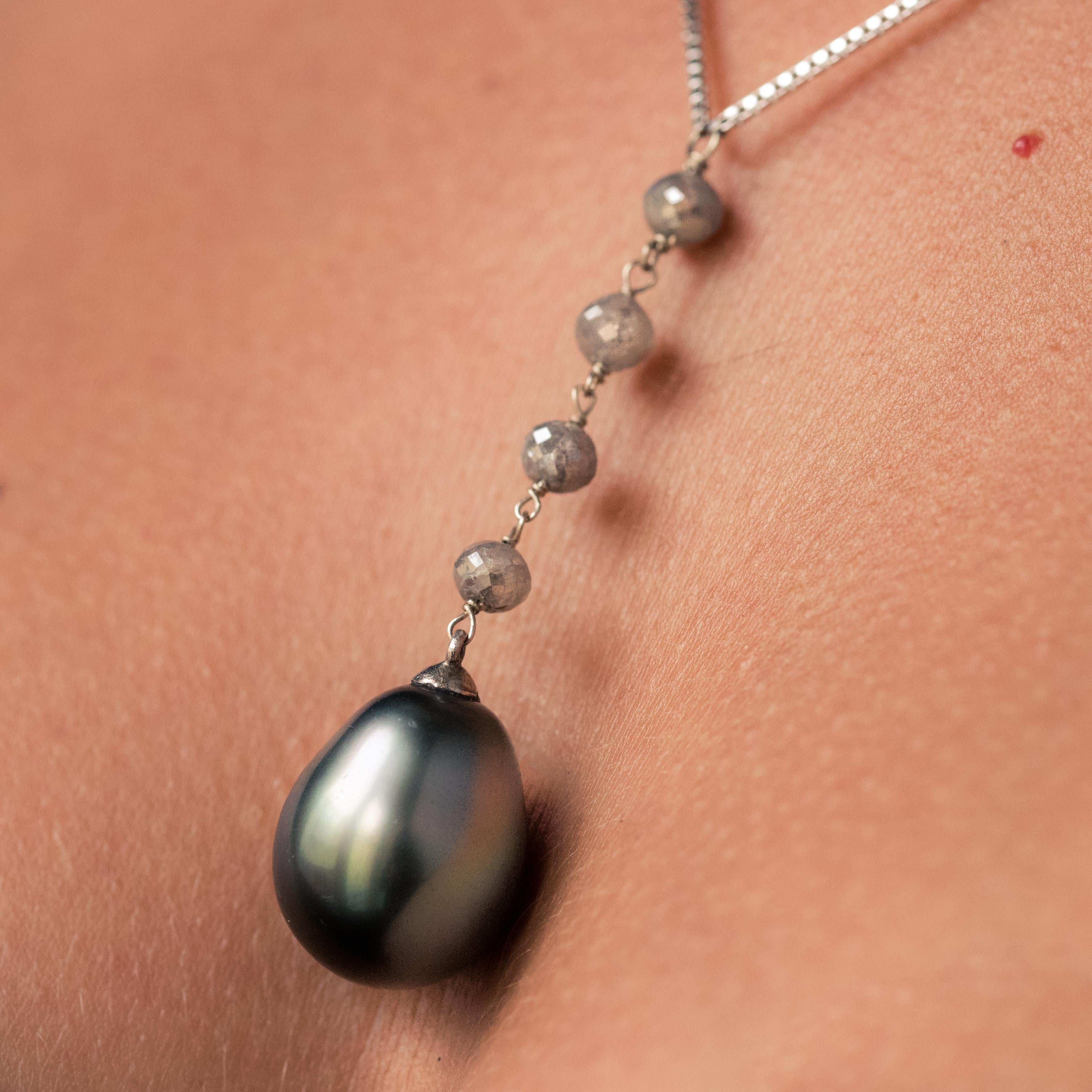Creation Tahitian Pearls Diamond Pearls 18 Karat White Gold Necklace In New Condition For Sale In Poitiers, FR