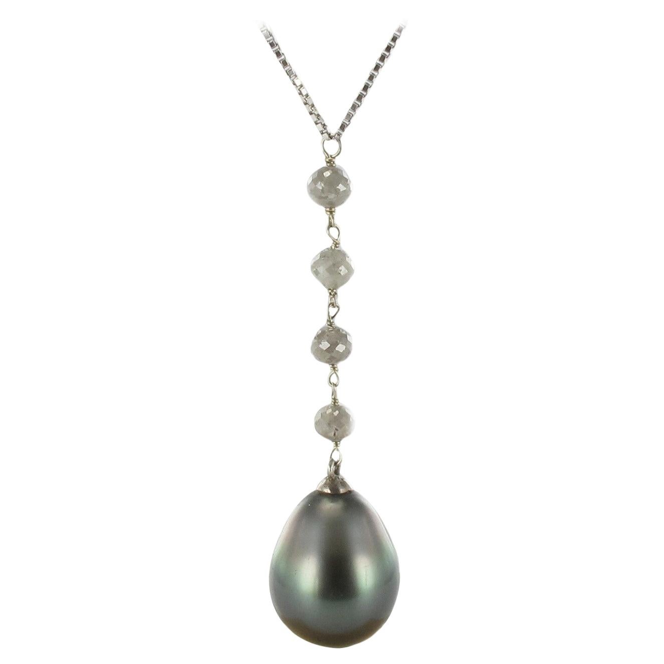 Creation Tahitian Pearls Diamond Pearls 18 Karat White Gold Necklace For Sale 12