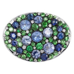 Broche créative Natkina créative en saphir bleu, tsavorite et diamants pour elle