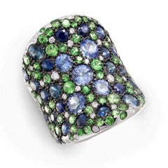 Creative Natkina Blue Sapphire Tsavorite Diamond Designer Ring for Her