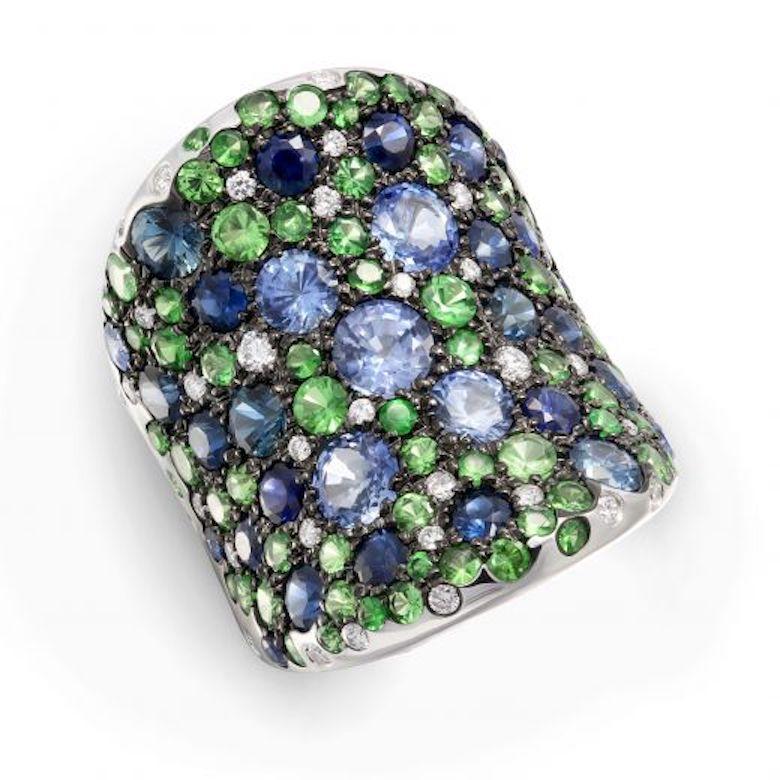 Modern Creative Natkina Blue Sapphire Tsavorite Diamond Designer Ring for Her For Sale