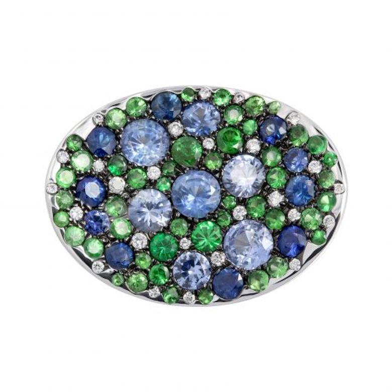 Round Cut Creative Natkina Blue Sapphire Tsavorite Diamond Designer Ring for Her For Sale