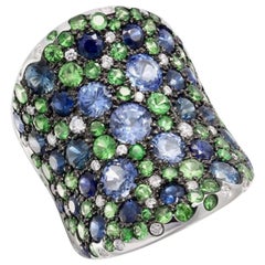 Bague créative Natkina en saphir bleu, tsavorite et diamants pour elle