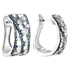 Creative Natkina Blue Sapphire Tsavorite Diamond Lever-Back Earrings for Her