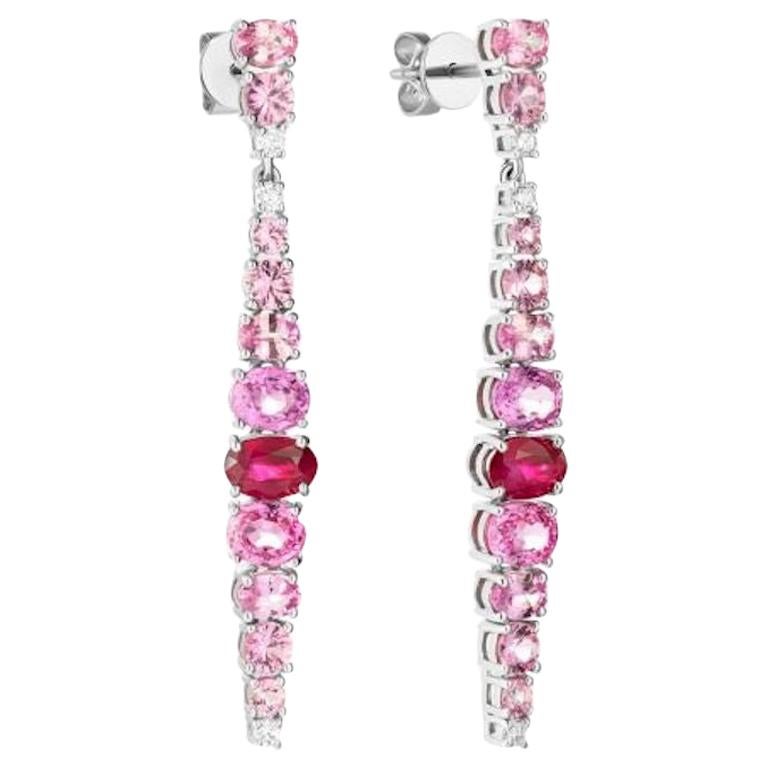 Creative Original Natkina Red Ruby Pink Sapphire Diamond Dangle Earrings for Her For Sale