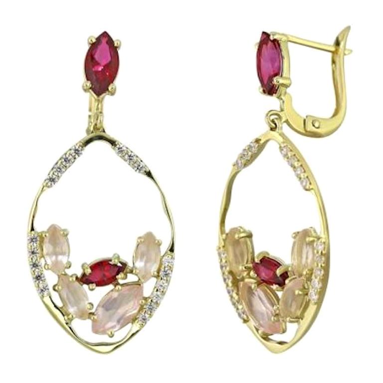 Creative Pink Quartz Topaz Zirconia Yellow Gold Designer Earrings for Her